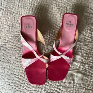 Fendi Y2K Pink Snakeskin Heel Mules
